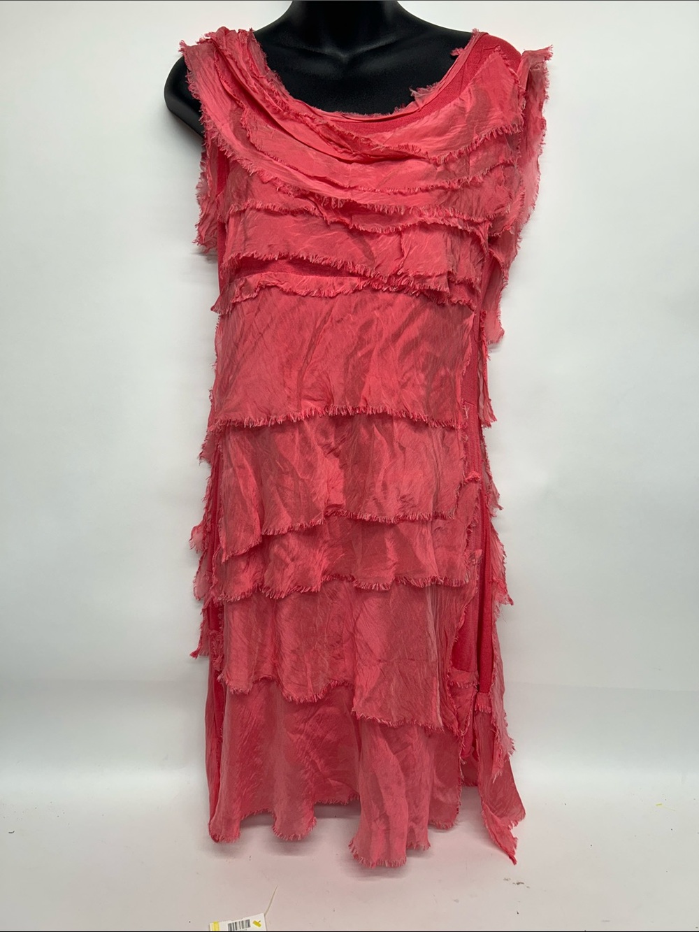 Coral Tiered Ruffle Sleeveless Dress silk ruffles made it Italy small